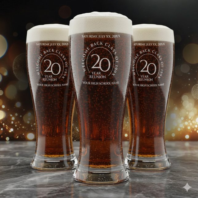 Elegant 20th Year School College Class Reunion Pilsner Glass (Elegant 20-Year School College Class Reunion Pilsner Glasses Cover Photo)