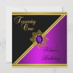 Elegant 21st 21 Birthday Magenta Gem Black Gold Invitation