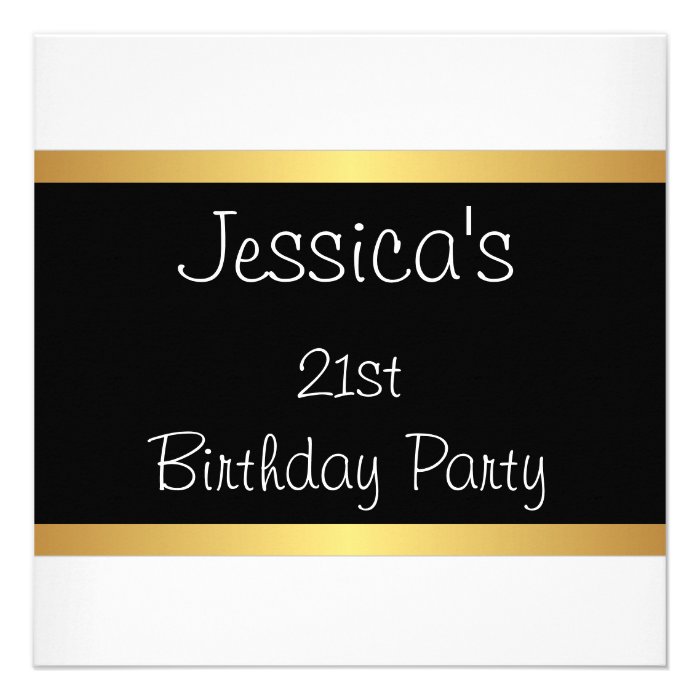 Elegant 21st Birthday Black Gold White Stripes Custom Invites