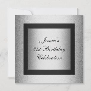 Elegant 21st Birthday Black & Silver Metallic Invitation