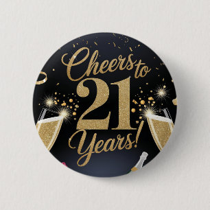 "Elegant 21st Birthday Design – Gold Glitter Button