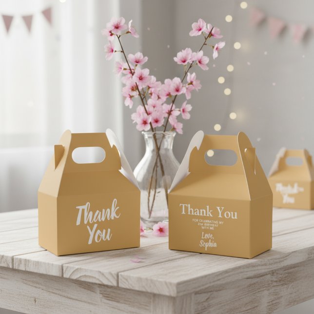 Elegant 21st Birthday Favor Boxes - Gold and White (Thank You - elegant birthday favor box.)