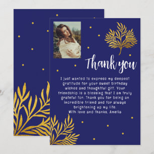 Elegant 21st Birthday Gold Foliage Photo Thank You Card