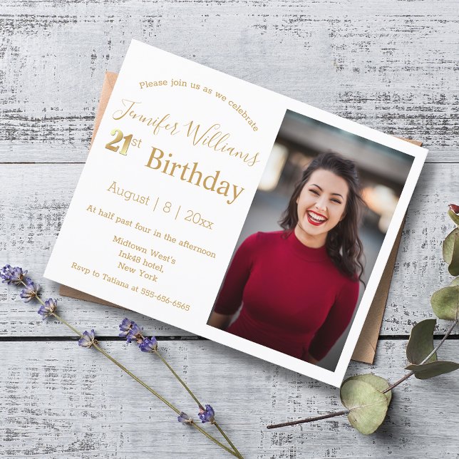 elegant 21st birthday  golden photo invitation (Creator Uploaded)