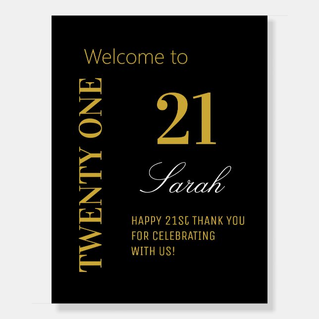 Elegant 21st Birthday Party Black Gold Backdrop   Foam Board (Front)
