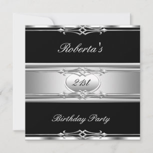 Elegant 21st Birthday Party Black Silver 21 Invitation
