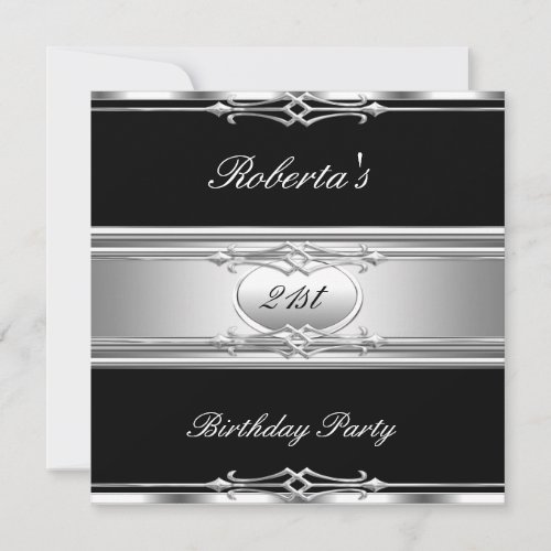Elegant 21st Birthday Party Black Silver 21 Personalized Invite