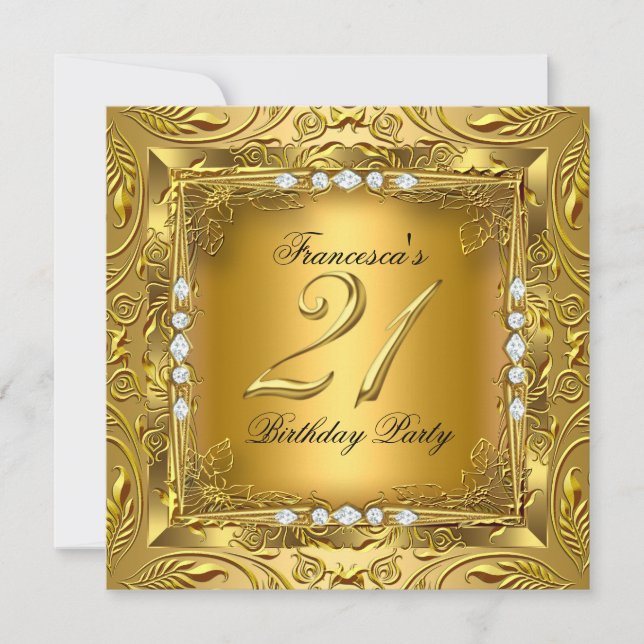 Elegant 21st Birthday Party Elite Gold Diamonds Invitation (Front)