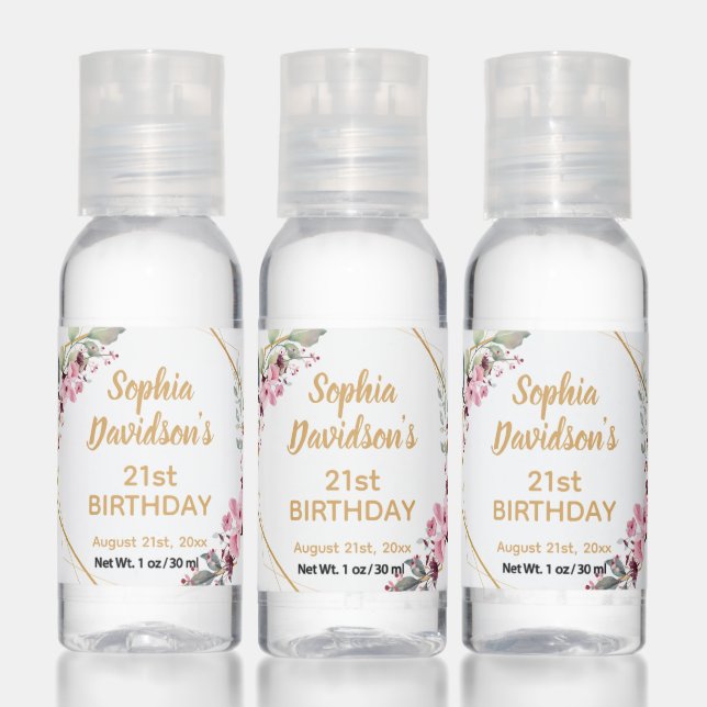 Elegant 21st Birthday Party Favor Hand Sanitizer (Set)