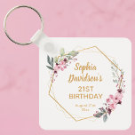 Elegant 21st Birthday Party Favor Keychain<br><div class="desc">Elevate your celebration with our "Elegant 21st Birthday Party Favor Keychain." These exquisite key rings are a fusion of style and sentiment, perfect for adding a touch of glamour to your special day. Adorned with a chic cherry blossom wreath, featuring delicate pink sakura flowers and elegant gold accents, these keychains...</div>