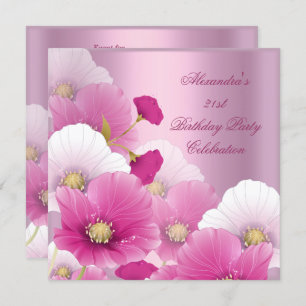 Elegant 21st Birthday Party Pink White Poppies Invitation