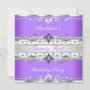 Elegant 21st Birthday Party Purple Silver 21 Invitation