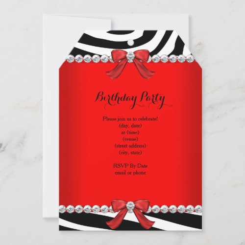 Elegant 21st Birthday Party Red Zebra White T Custom Invitation