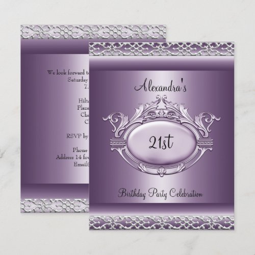 Elegant 21st Birthday Party Satin Purple Mauve Personalized Invite