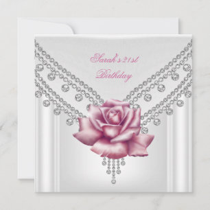 Elegant 21st Birthday Party White Pink Rose 2 Invitation