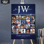 Elegant 21st Birthday Photo Collage with Initials  Foam Board<br><div class="desc">Celebrate a milestone in style with this elegant navy blue and silver 21st birthday photo collage! Featuring a stunning layout of your favorite photos and personalized initials, this custom foam board design is perfect as party décor, a welcome sign, or a thoughtful gift. Add a personal touch to any birthday...</div>