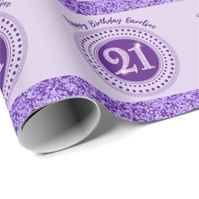 Elegant 21st Birthday Purple Glitter with Stripes Wrapping Paper