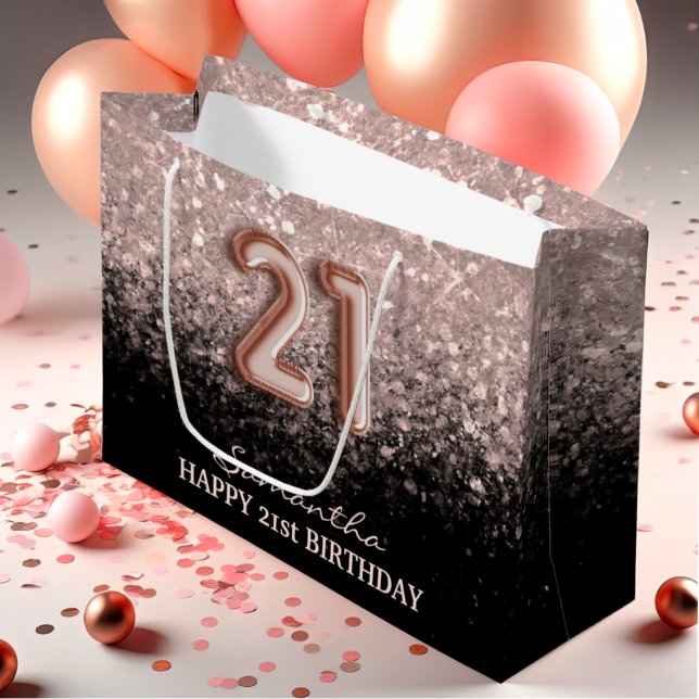 Elegant 21st Birthday Rose Gold Glitter Sparkle  Large Gift Bag (Creator Uploaded)