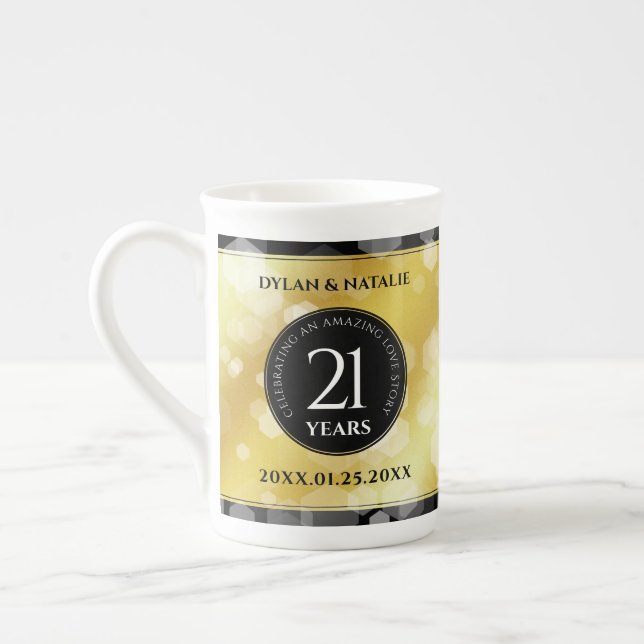 Elegant 21st Brass Wedding Anniversary Celebration Bone China Mug (Left)