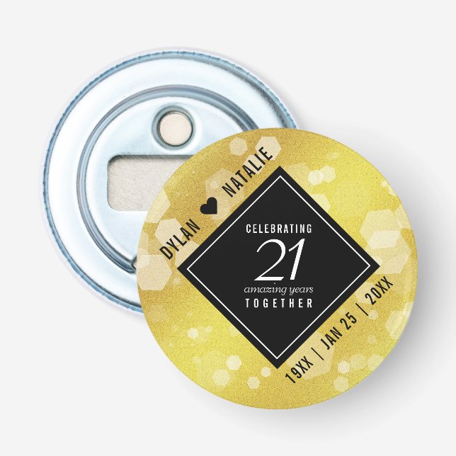 Elegant 21st Brass Wedding Anniversary Celebration Bottle Opener (Front)