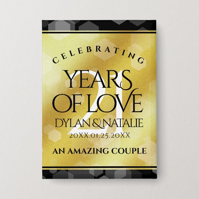 Elegant 21st Brass Wedding Anniversary Celebration Button (Front)