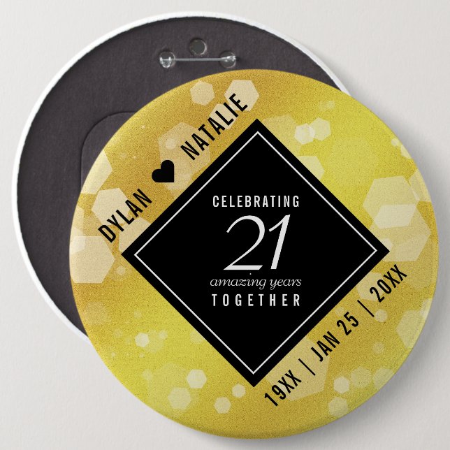 Elegant 21st Brass Wedding Anniversary Celebration Button (Front & Back)