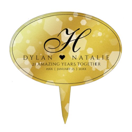 Elegant 21st Brass Wedding Anniversary Celebration Cake Topper