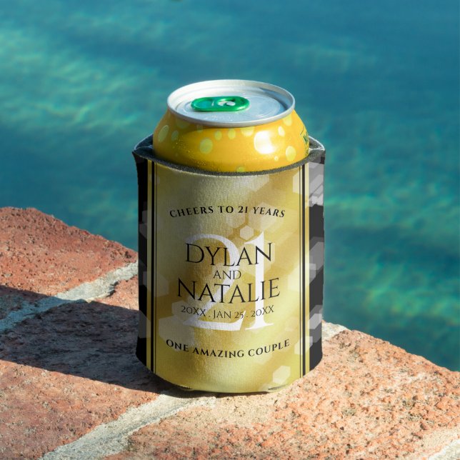 Elegant 21st Brass Wedding Anniversary Celebration Can Cooler (In Situ Pool)