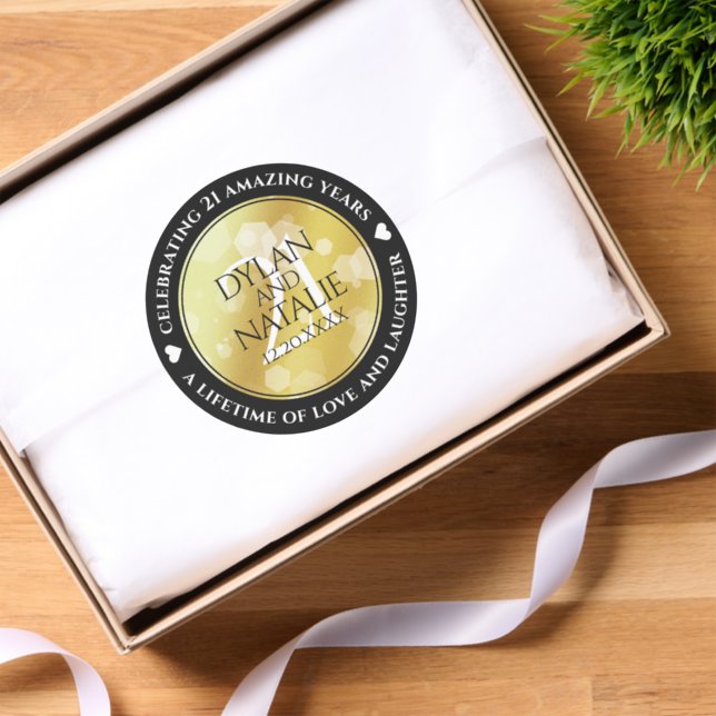 Elegant 21st Brass Wedding Anniversary Celebration Classic Round Sticker (Tissue Paper)