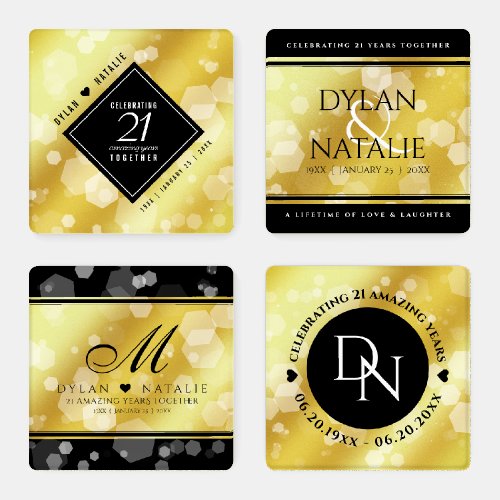 Elegant 21st Brass Wedding Anniversary Celebration Coaster Set