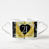 Elegant 21st Brass Wedding Anniversary Celebration Coffee Mug Set (Front Nesting)