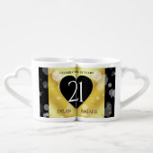 Elegant 21st Brass Wedding Anniversary Celebration Coffee Mug Set (Back Nesting)