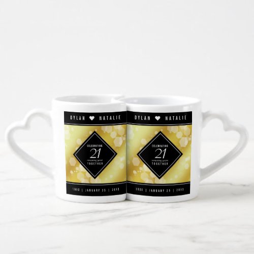 Elegant 21st Brass Wedding Anniversary Celebration Coffee Mug Set