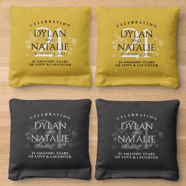 Elegant 21st Brass Wedding Anniversary Celebration Cornhole Bags (Wood)