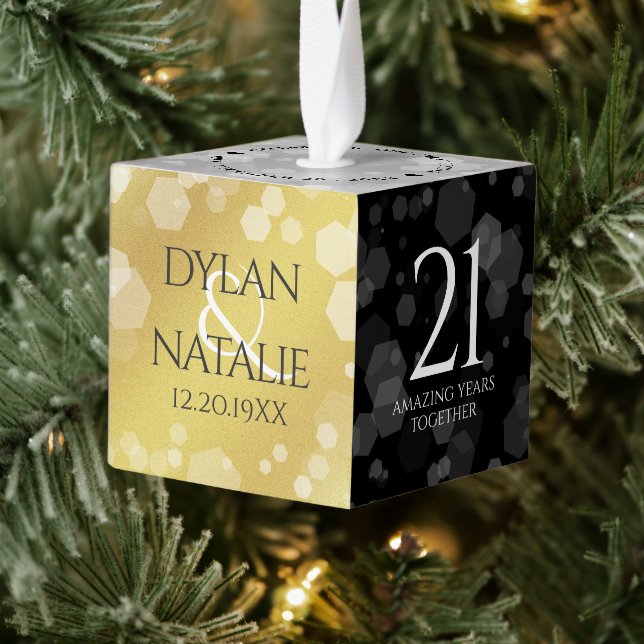 Elegant 21st Brass Wedding Anniversary Celebration Cube Ornament (Tree)