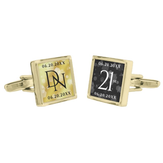 Elegant 21st Brass Wedding Anniversary Celebration Cufflinks (Angled)