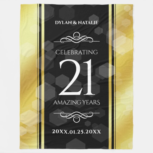 Elegant 21st Brass Wedding Anniversary Celebration Fleece Blanket (Front)