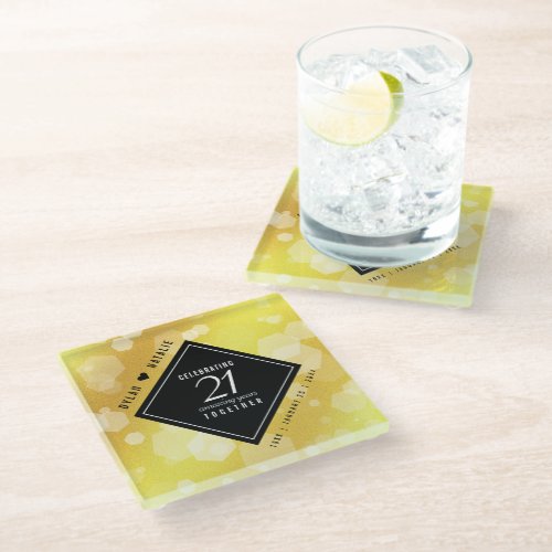 Elegant 21st Brass Wedding Anniversary Celebration Glass Coaster