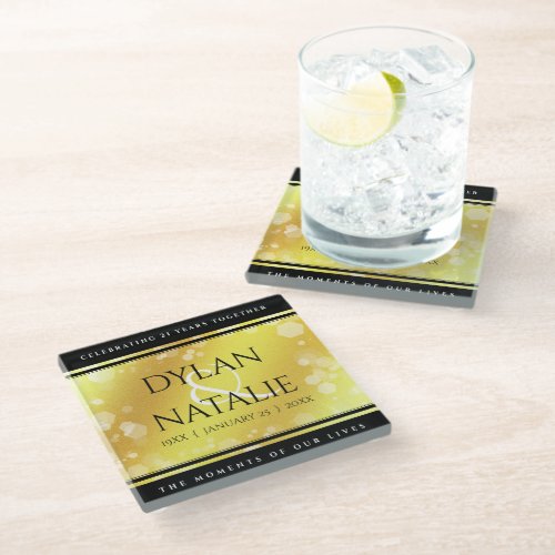 Elegant 21st Brass Wedding Anniversary Celebration Glass Coaster