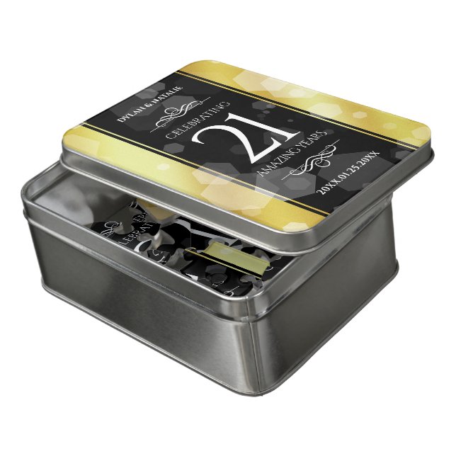 Elegant 21st Brass Wedding Anniversary Celebration Jigsaw Puzzle (Lid Open)