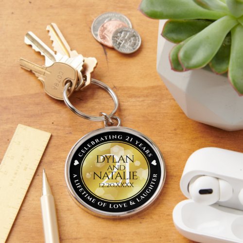 Elegant 21st Brass Wedding Anniversary Celebration Keychain