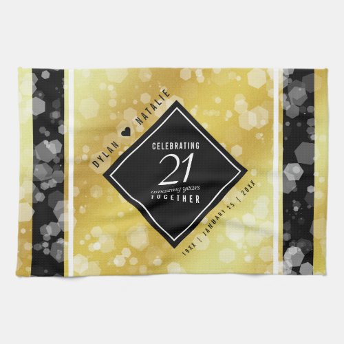 Elegant 21st Brass Wedding Anniversary Celebration Kitchen Towel