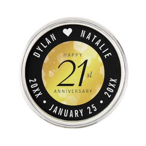 Elegant 21st Brass Wedding Anniversary Celebration Lapel Pin