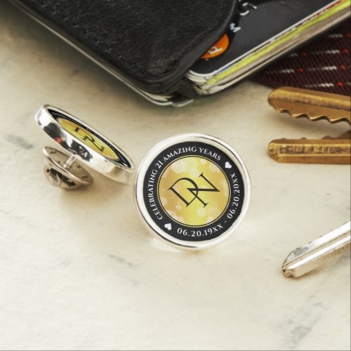 Elegant 21st Brass Wedding Anniversary Celebration Lapel Pin