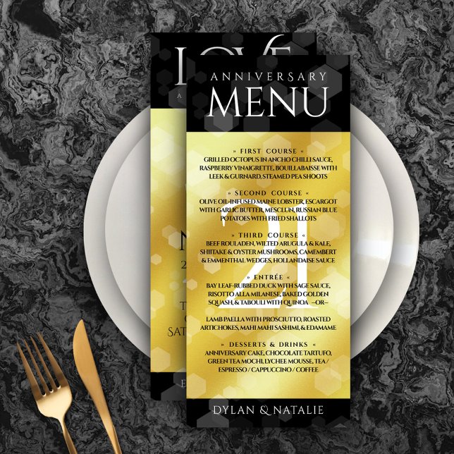 Elegant 21st Brass Wedding Anniversary Celebration Menu (Elegant 21st Brass Wedding Anniversary Menu Rack Card Cover Photo.)