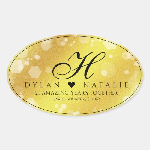 Elegant 21st Brass Wedding Anniversary Celebration Oval Sticker