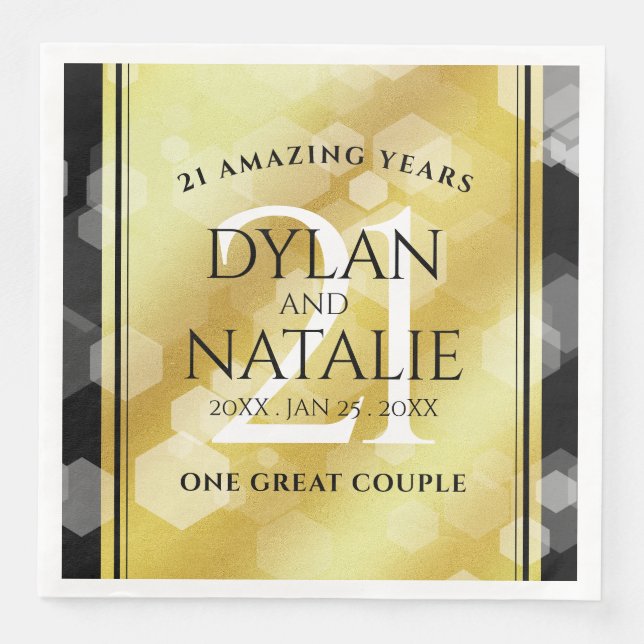 Elegant 21st Brass Wedding Anniversary Celebration Paper Dinner Napkins (Front)