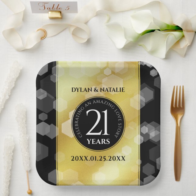Elegant 21st Brass Wedding Anniversary Celebration Paper Plates (Wedding)