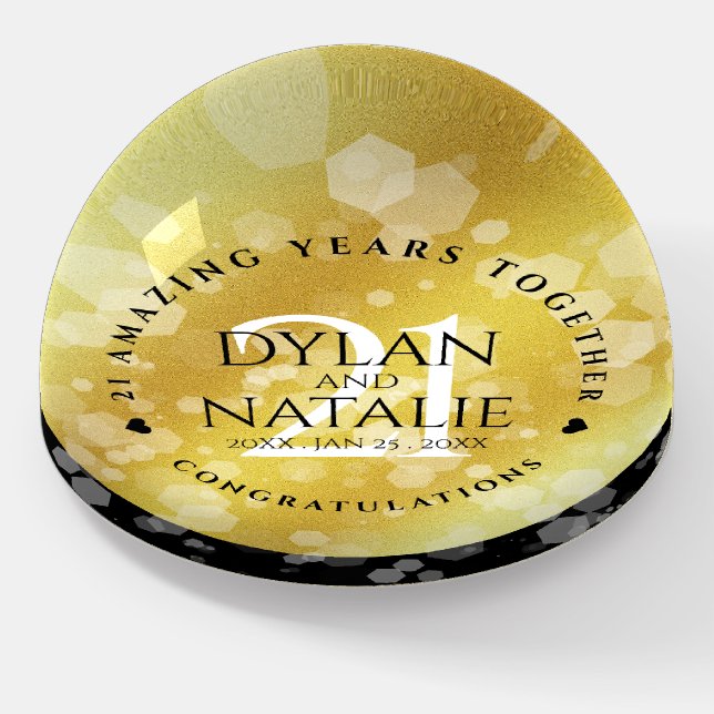 Elegant 21st Brass Wedding Anniversary Celebration Paperweight (Angled)