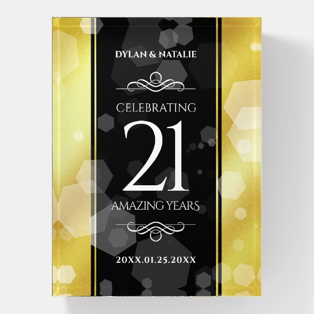 Elegant 21st Brass Wedding Anniversary Celebration Paperweight (Vertical)